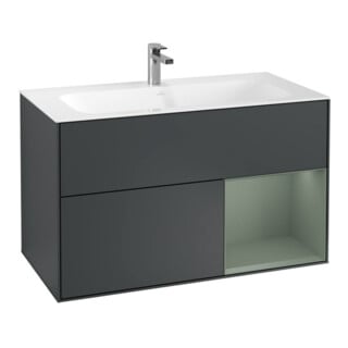 V&B Waschtischunterschrank Finion Reg re Oli. m Lac, md Blue Matt Lacquer