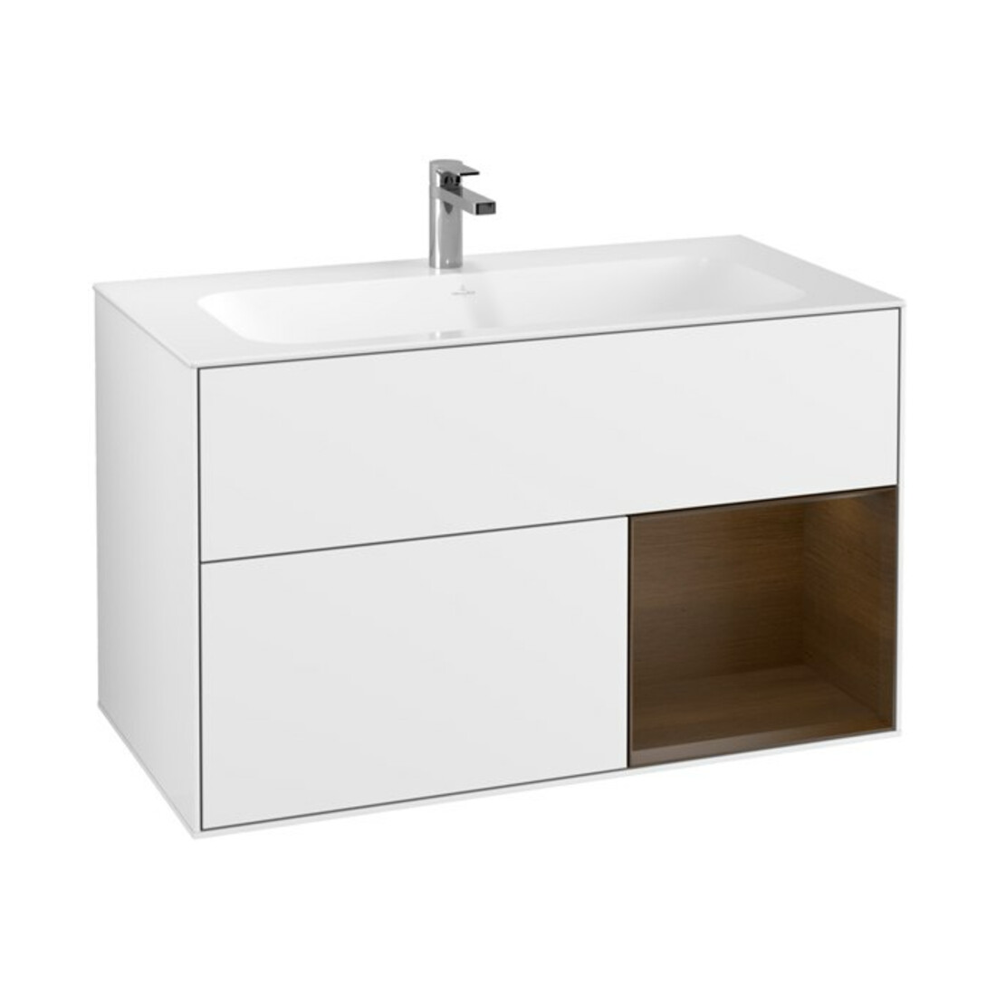 V&B Waschtischunterschrank Finion Reg re wal veneer, Glossy white lacquer