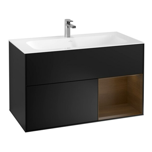 V&B Waschtischunterschrank Finion Reg re Walnut veneer, Black matt lacquer