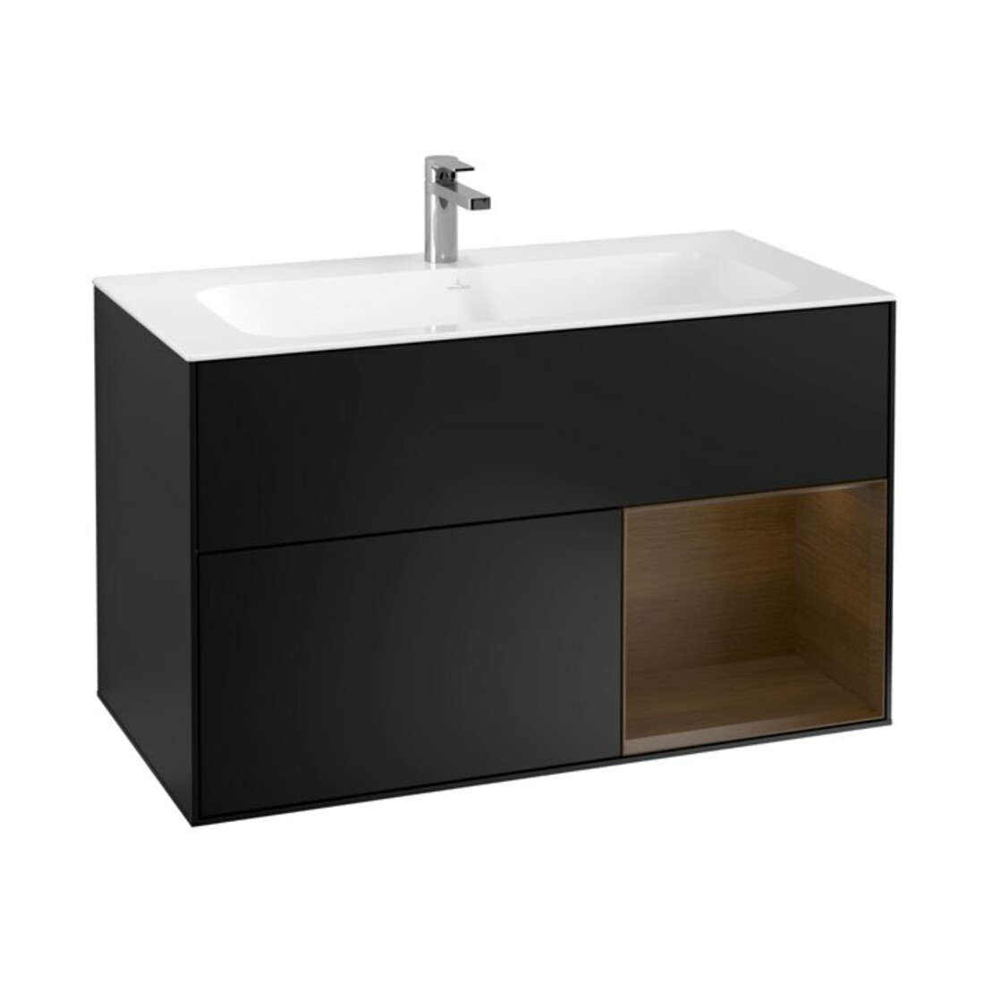 V&B Waschtischunterschrank Finion Reg re Walnut veneer, Black matt lacquer