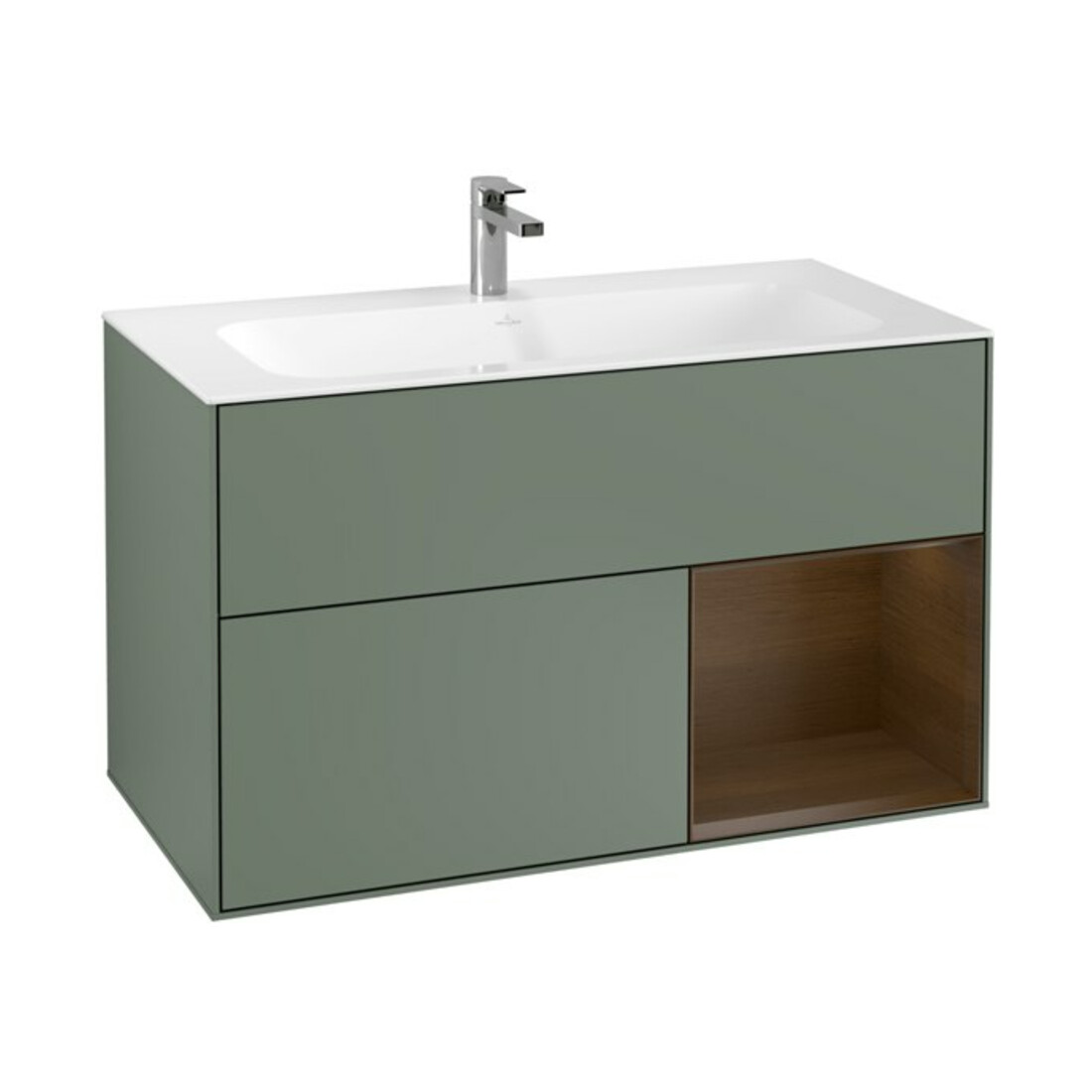 V&B Waschtischunterschrank Finion Reg re Walnut veneer, Olive Matt Lacquer