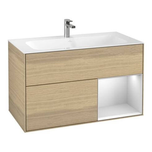 V&B Waschtischunterschrank Finion Reg re White matt lacquer, Oak Veneer