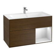 V&B Waschtischunterschrank Finion Reg re White matt lacquer, Walnut veneer