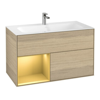 V&B Waschtischunterschrank Finion Regal links Gold matt, Oak Veneer