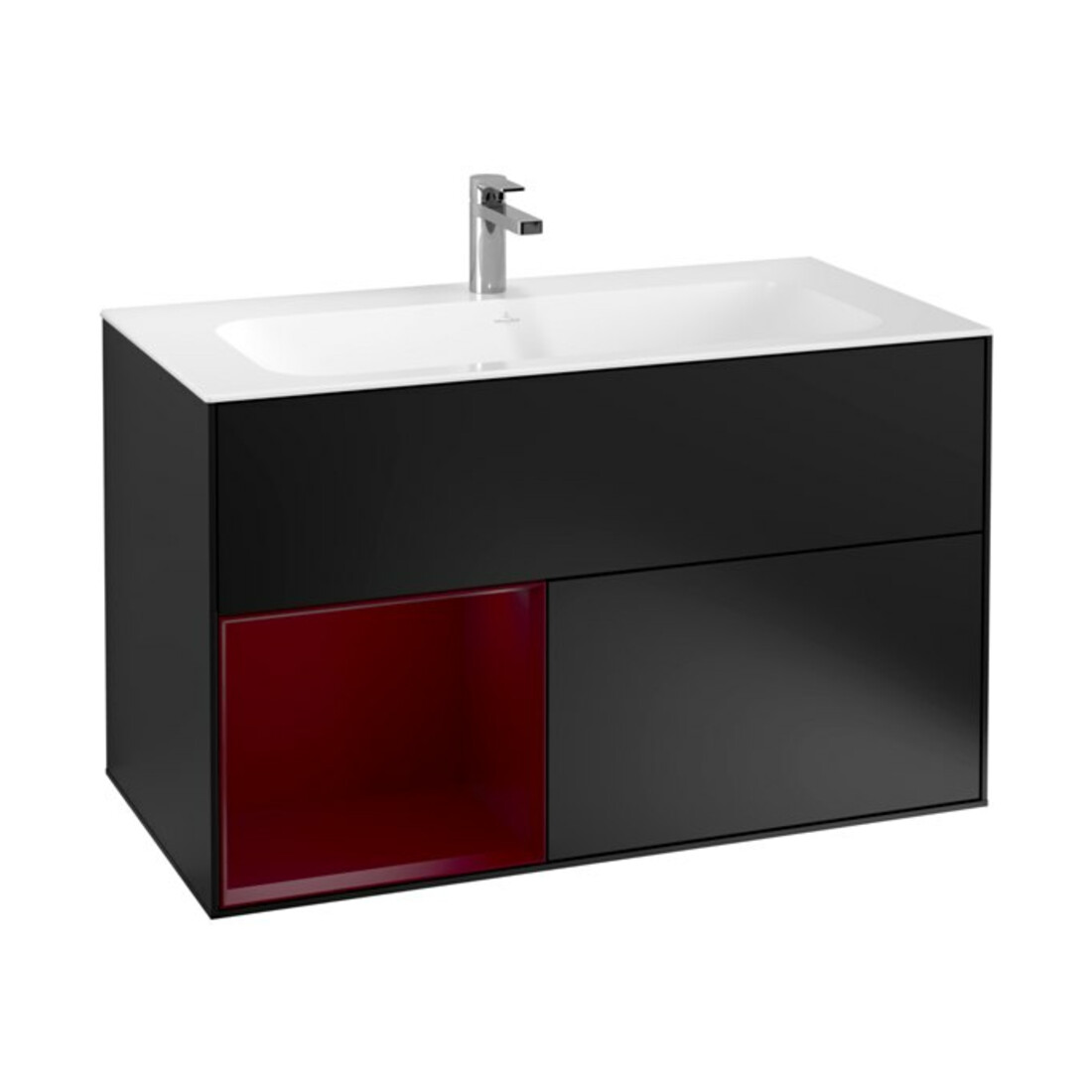V&B Waschtischunterschrank Finion Regal links Peony, Black matt lacquer