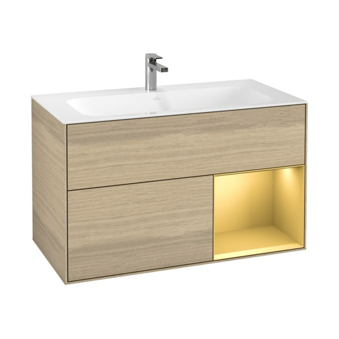 V&B Waschtischunterschrank Finion Regal rechts Gold matt, Oak Veneer
