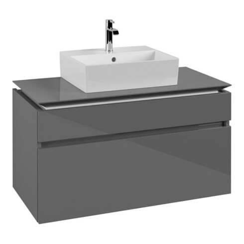 V&B Waschtischunterschrank Legato 100x55x50cm, WT mittig, Glossy Grey