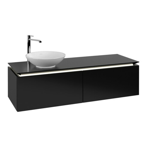 V&B Waschtischunterschrank Legato 140x38x50cm, WT li, m LED, bl ma Lac