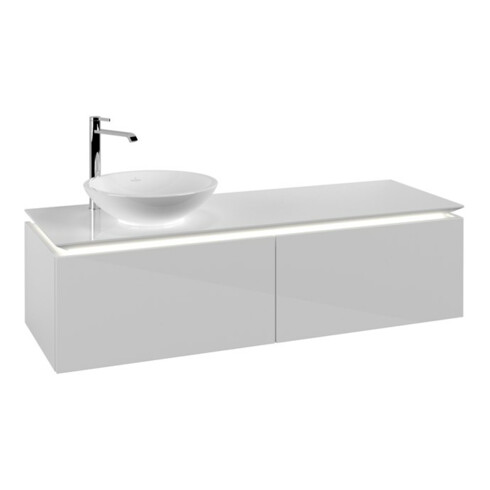 V&B Waschtischunterschrank Legato 140x38x50cm, WT li, m LED, glo wh.