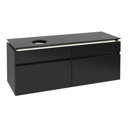 V&B Waschtischunterschrank Legato 140x55x50cm, WT li, m LED, bl ma Lac