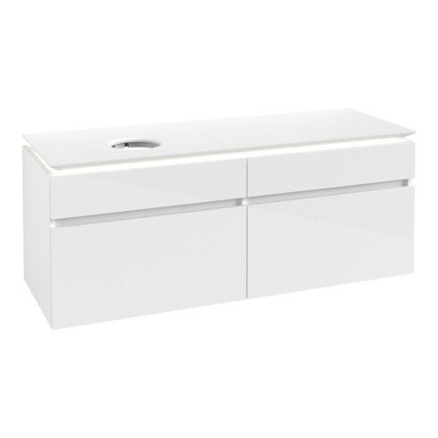 V&B Waschtischunterschrank Legato 140x55x50cm, WT li, m LED, glo wh.