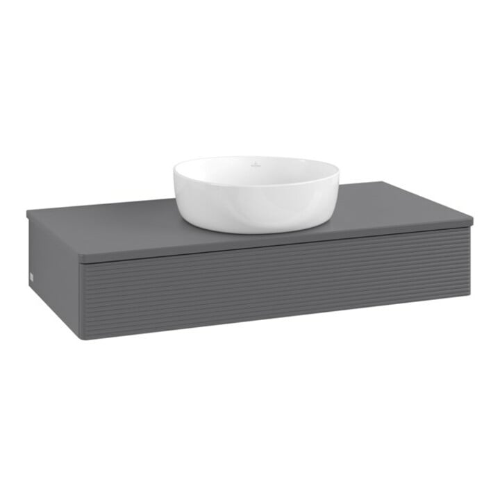 V&B Waschtischunterschrank mit Frontstruktur Antao 100x19x50cm, WBP Lac, Anthrac. m Lac