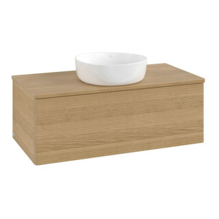 V&B Waschtischunterschrank mit Frontstruktur Antao 100x36x50cm, WBP-farbe hon. Oa, hon. oak
