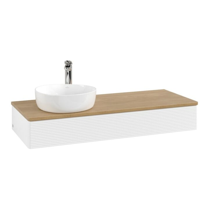 V&B Waschtischunterschrank mit Frontstruktur Antao 120x19x50cm, HL, WBP hon. Oa, wh. m Lac