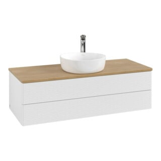 V&B Waschtischunterschrank mit Frontstruktur Antao 120x36x50cm, HL, WBP hon. Oa, g wh. Lac