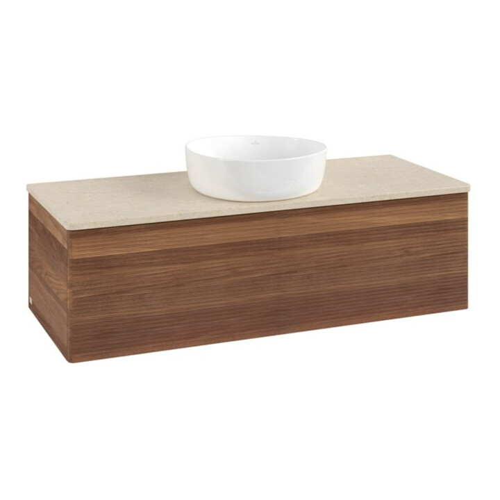 V&B Waschtischunterschrank mit Frontstruktur Antao 120x36x50cm, WBP-farbe botti., w. walnut