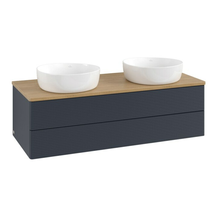 V&B Waschtischunterschrank mit Frontstruktur Antao 120x36x50cm, WBP hon. Oa, md bl. m Lac