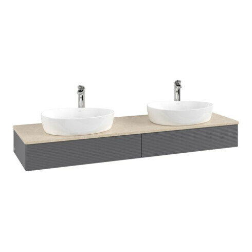 V&B Waschtischunterschrank mit Frontstruktur Antao 160x50cm, HL, WBP botti., Anthrac. m Lac