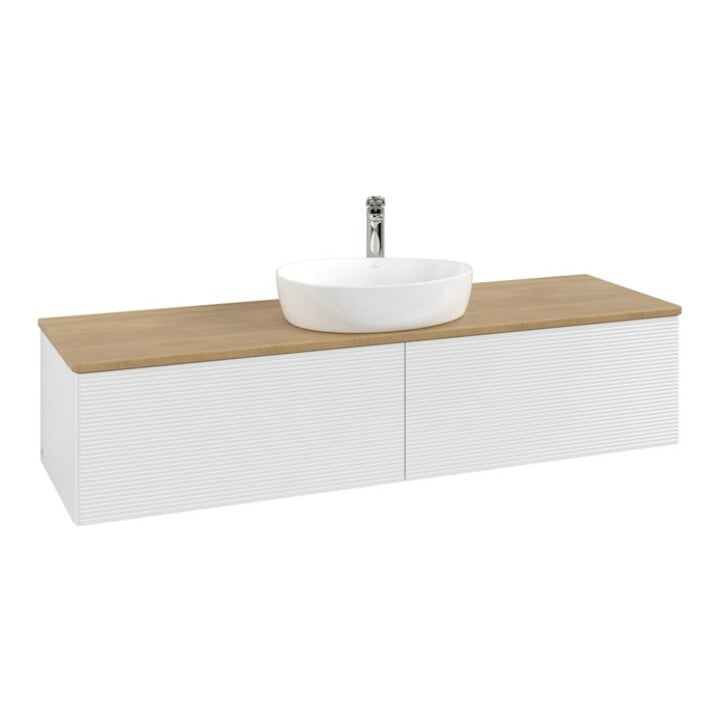 V&B Waschtischunterschrank mit Frontstruktur Antao 160x50cm, HL, WBP hon. Oa, glo wh. Lac