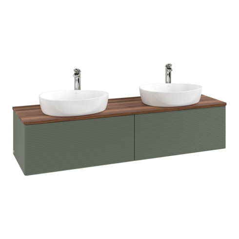 V&B Waschtischunterschrank mit Frontstruktur Antao 160x50cm, HL, WBP w. wal, lea gre. m Lac