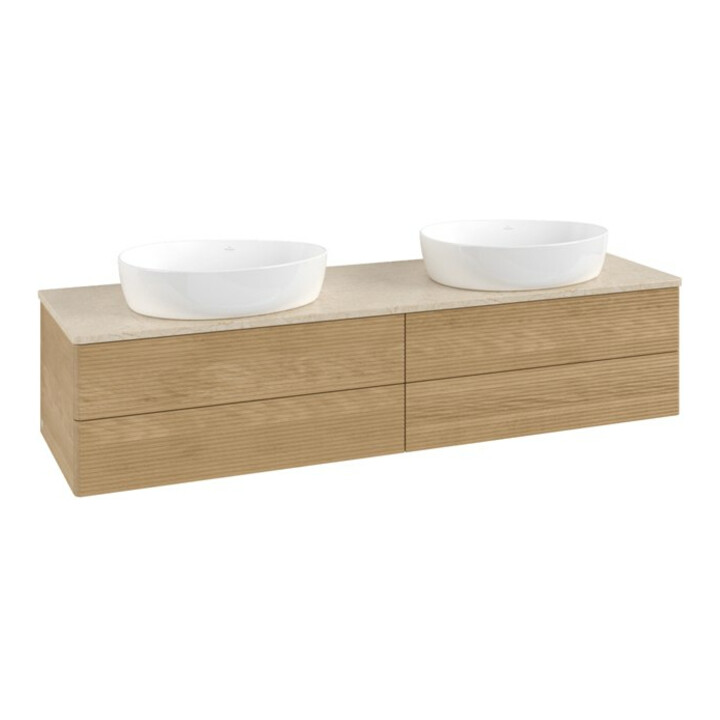 V&B Waschtischunterschrank mit Frontstruktur Antao 160x50cm, WBP-farbe botticino, honey oak
