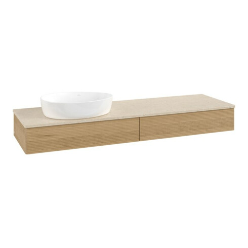 V&B Waschtischunterschrank mit Frontstruktur Antao 160x50cm, WBP-farbe botticino, honey oak