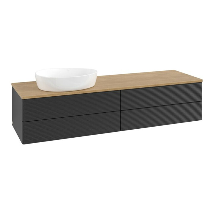 V&B Waschtischunterschrank mit Frontstruktur Antao 160x50cm, WBP-farbe hon. Oa, bla m Lac