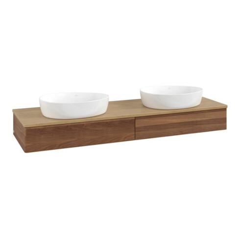 V&B Waschtischunterschrank mit Frontstruktur Antao 160x50cm, WBP-farbe hon. Oa, warm walnut