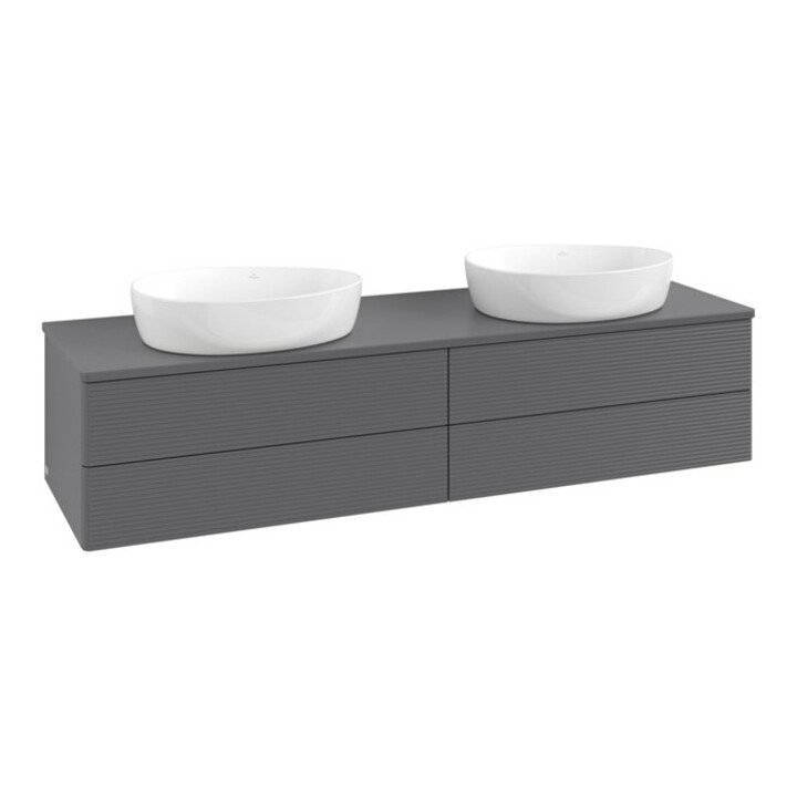 V&B Waschtischunterschrank mit Frontstruktur Antao 160x50cm, WBP-farbe Lac, Anthrac. m Lac