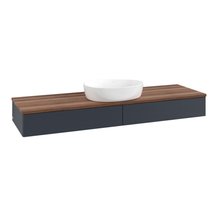 V&B Waschtischunterschrank mit Frontstruktur Antao 160x50cm, WBP-farbe w. wal, md bl. m Lac