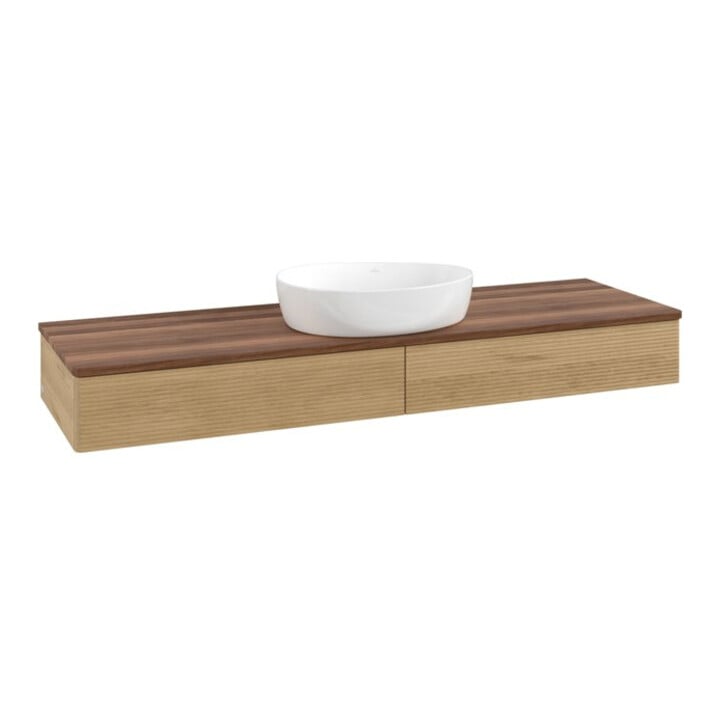 V&B Waschtischunterschrank mit Frontstruktur Antao 160x50cm, WBP-farbe w. walnut, honey oak