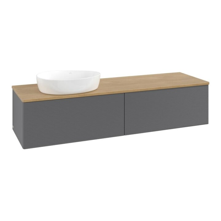 V&B Waschtischunterschrank mit Frontstruktur Antao 160x50cm, WBP hon. Oa, Anthrac. m Lac