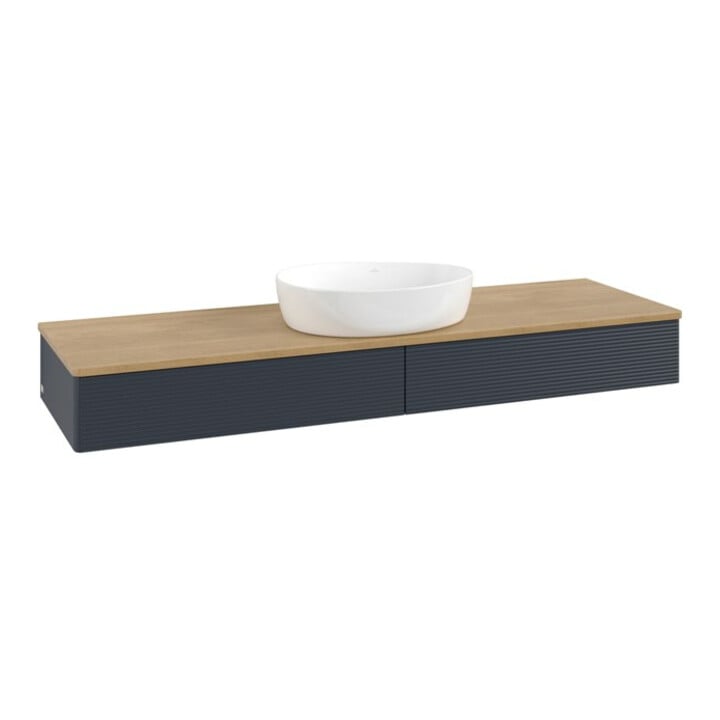 V&B Waschtischunterschrank mit Frontstruktur Antao 160x50cm, WBP hon. Oa, md bl. m Lac