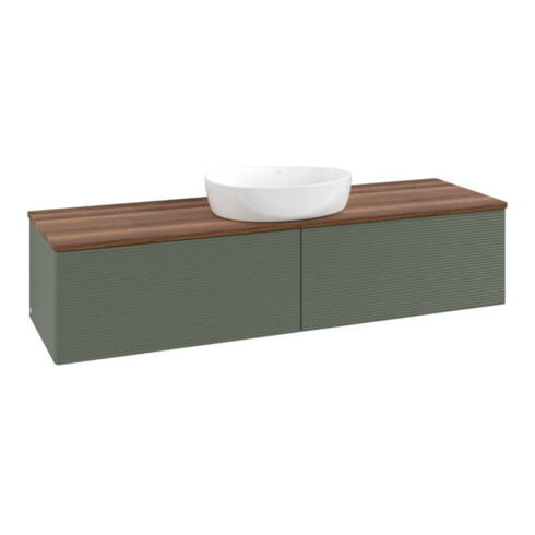V&B Waschtischunterschrank mit Frontstruktur Antao 160x50cm, WBP w. wal, lea gre. m Lac