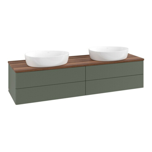 V&B Waschtischunterschrank mit Frontstruktur Antao 160x50cm, WBP w. wal, lea gre. m Lac