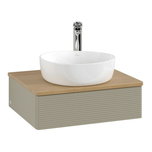 V&B Waschtischunterschrank mit Frontstruktur Antao 60x19x50cm, HL, WBP hon. Oa, st Gr m Lac