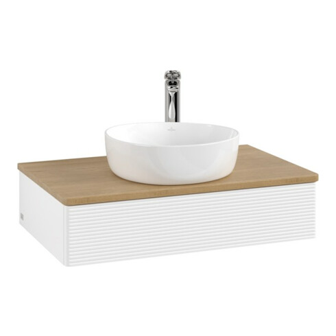 V&B Waschtischunterschrank mit Frontstruktur Antao 80x19x50cm, HL, WBP hon. Oa, wh. m Lac