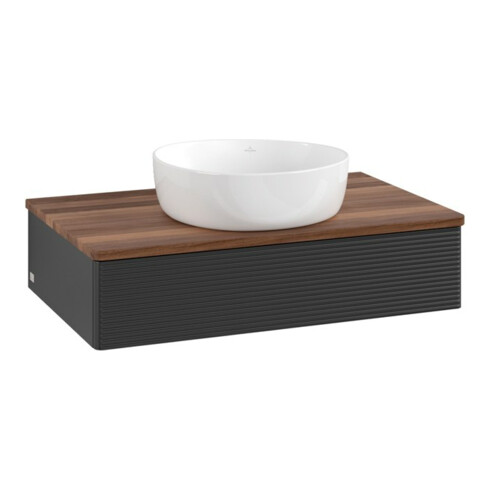 V&B Waschtischunterschrank mit Frontstruktur Antao 80x19x50cm, WBP-farbe w. wal, bla m Lac