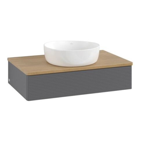 V&B Waschtischunterschrank mit Frontstruktur Antao 80x19x50cm, WBP hon. Oa, Anthrac. m Lac