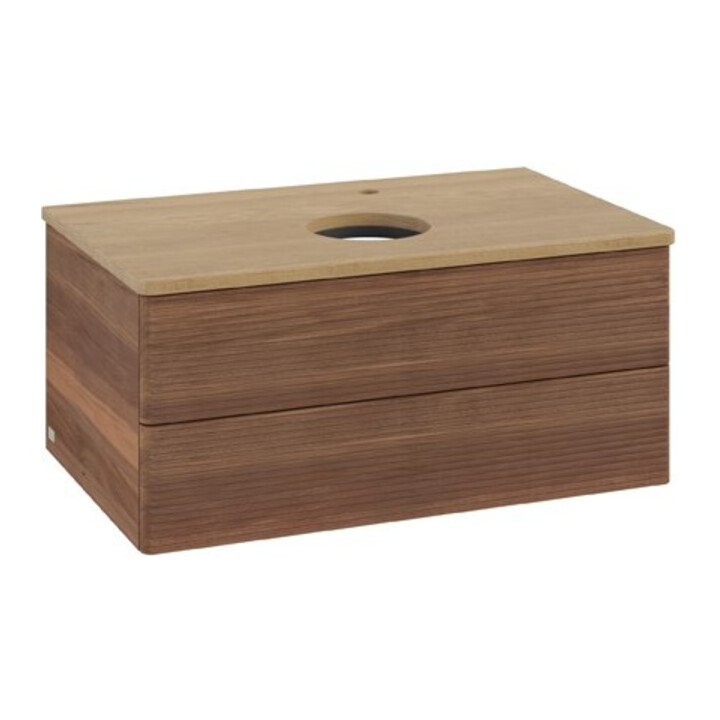 V&B Waschtischunterschrank mit Frontstruktur Antao 80x36x50cm, HL, WBP hon. Oa, w. wal