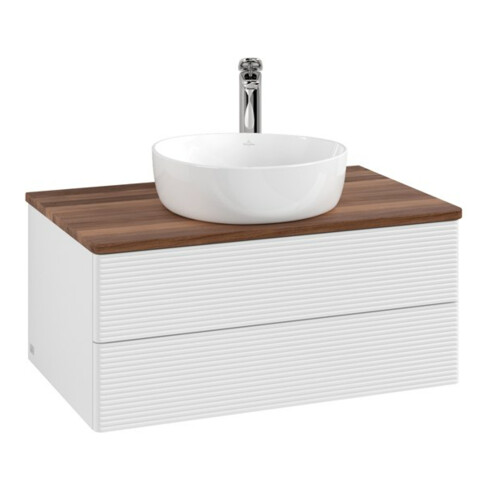 V&B Waschtischunterschrank mit Frontstruktur Antao 80x36x50cm, HL, WBP w. wal, glo wh. Lac