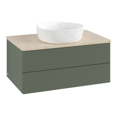 V&B Waschtischunterschrank mit Frontstruktur Antao 80x36x50cm, WBP botti., lea gre. m Lac