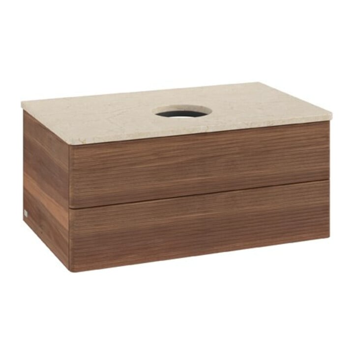 V&B Waschtischunterschrank mit Frontstruktur Antao 80x36x50cm, WBP-farbe botti., w. walnut