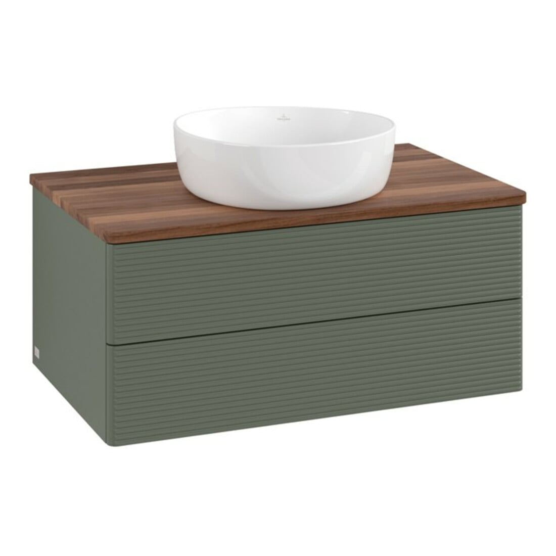V&B Waschtischunterschrank mit Frontstruktur Antao 80x36x50cm, WBP w. wal, lea gre. m Lac