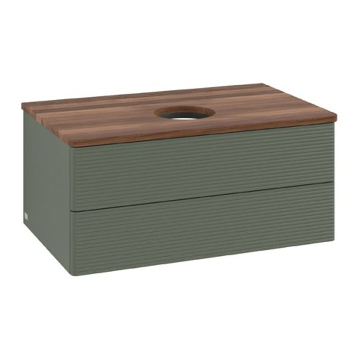 V&B Waschtischunterschrank mit Frontstruktur Antao 80x36x50cm, WBP w. wal, lea gre. m Lac