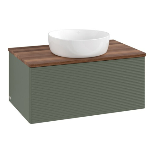 V&B Waschtischunterschrank mit Frontstruktur Antao 80x36x50cm, WBP w. wal, lea gre. m Lac