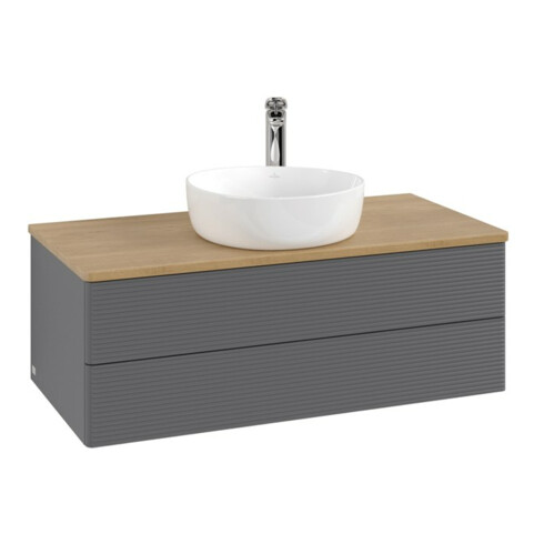 V&B Waschtischunterschrank mit Frontstruktur -Beleuchtung Antao 100x36x50cm, HL, WBP hon. Oa, A m Lac