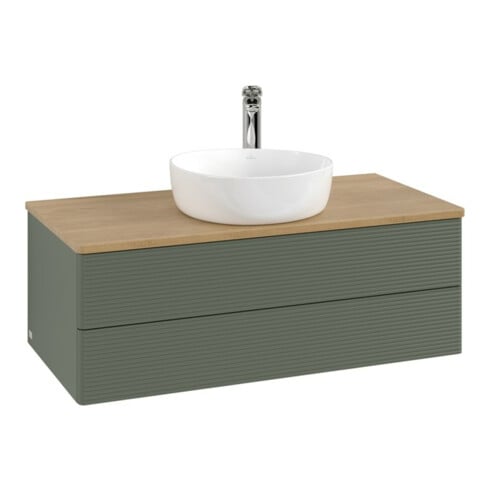 V&B Waschtischunterschrank mit Frontstruktur -Beleuchtung Antao 100x36x50cm, HL, WBP hon. Oa, le g. m La