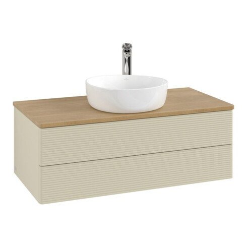 V&B Waschtischunterschrank mit Frontstruktur -Beleuchtung Antao 100x36x50cm, HL, WBP hon. Oa, si G m Lac