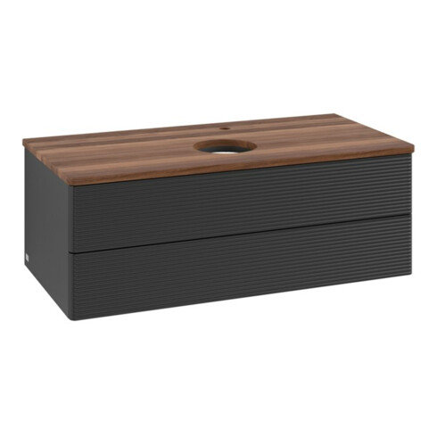 V&B Waschtischunterschrank mit Frontstruktur -Beleuchtung Antao 100x36x50cm, HL, WBP w. wal, bla m Lac